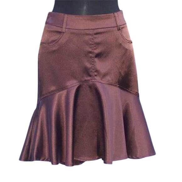 Cache Luxe Expresso Tulip Metallic Sheen Event Skirt New Day Office $138 NWT
